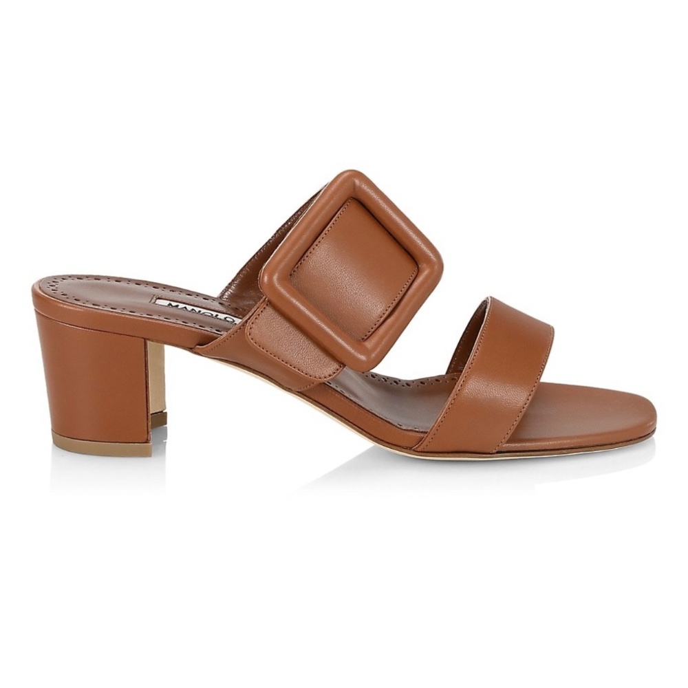 Manila Blahnik Titubanew Leather Mules Cognac NEW Sz 7